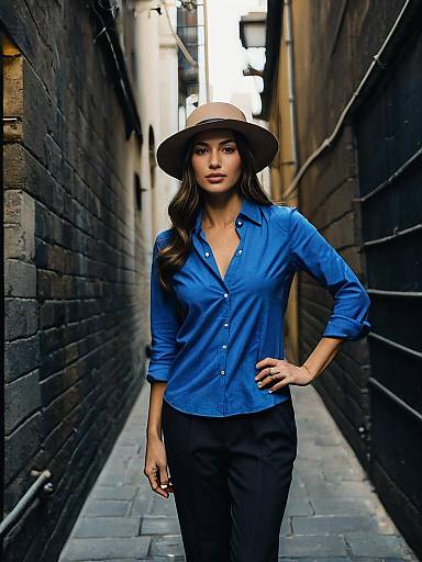 Woman in Blue Workwear Alleyway
