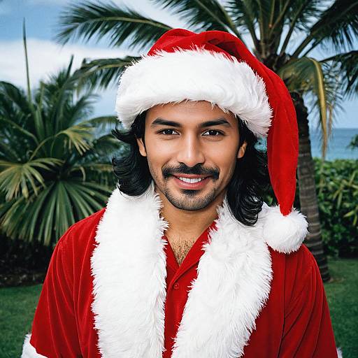 Man in Hawaiian Santa Costume Outdoors
