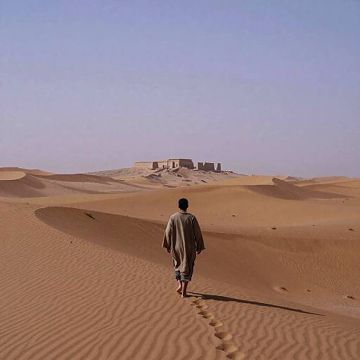 Lone Traveler in Twilight Desert