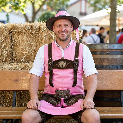 Man in Pink Bavarian Costume Festival