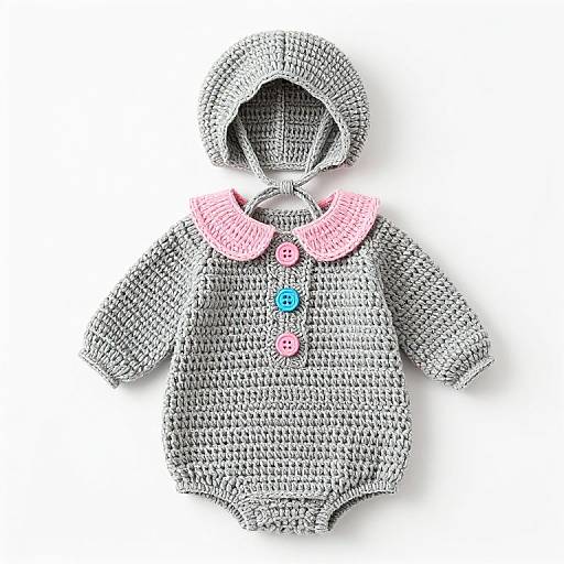 Handcrafted Gray Crochet Baby Ensemble