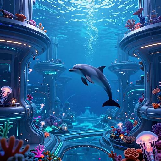 Futuristic Underwater Bioluminescent Metropolis