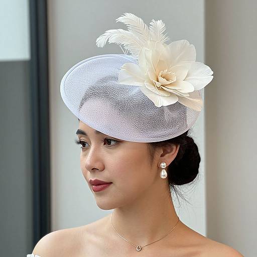 Elegant Woman with White Sinamay Fascinator