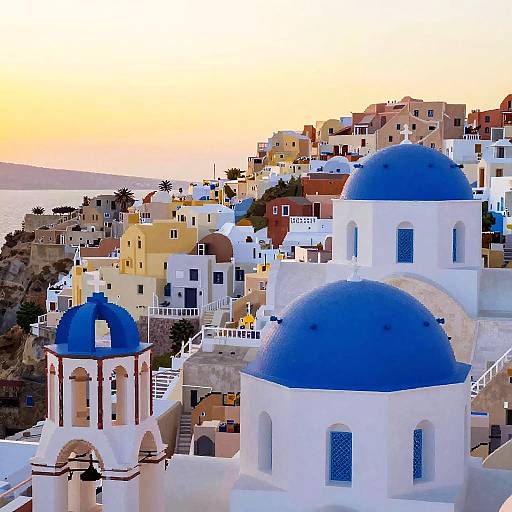 Pixelated Mediterranean Village Sunset