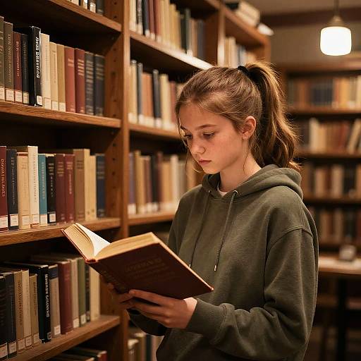 Cozy Library Reading German Girl