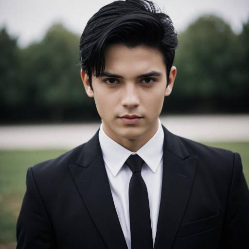 Young Man in Black Suit Outdoors