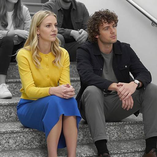 Casual Indoor Photograph of Couple on Steps