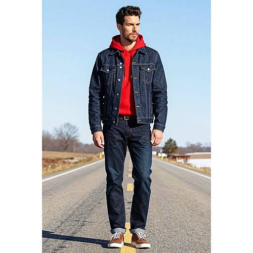 Man in Denim Jacket on Country Road