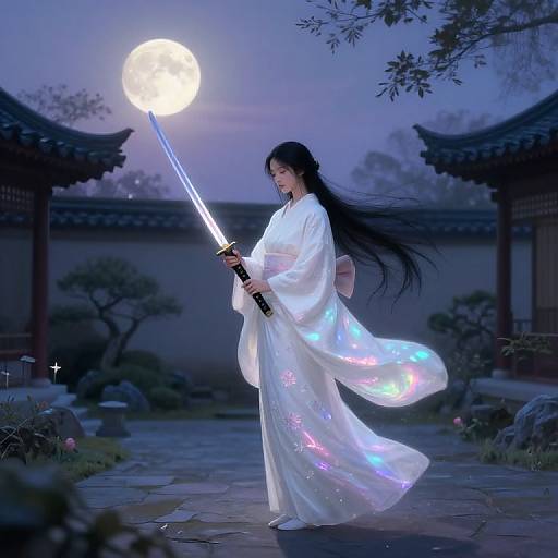 Ethereal Warrior in Moonlit Garden