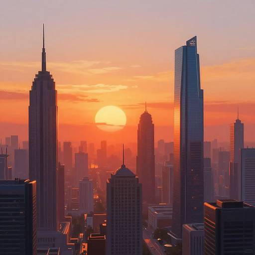 Futuristic Sunrise Over Cityscape