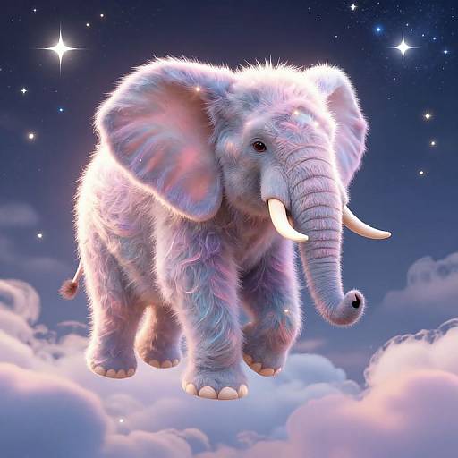 Surreal Glowing Elephant Above Clouds