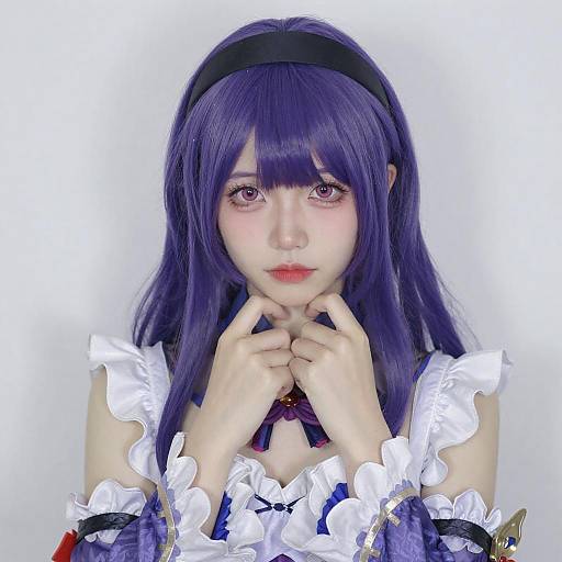 Vibrant Purple-Haired Asian Cosplayer
