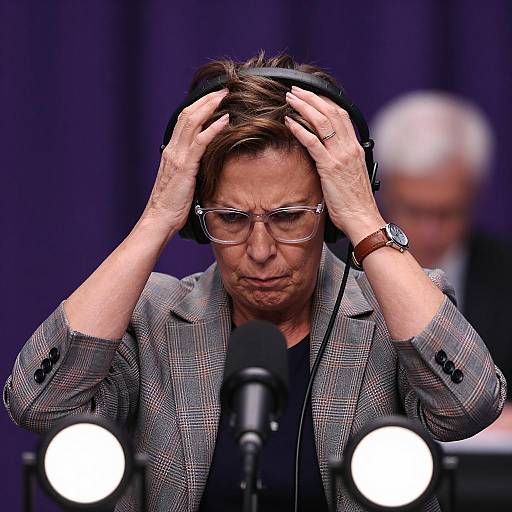 Focused Woman with Headphones and Glasses