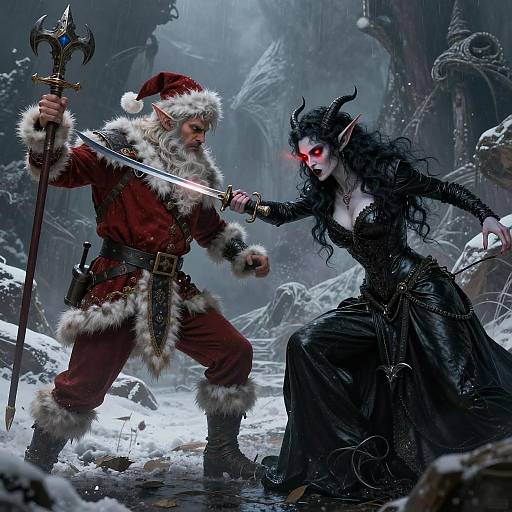 Epic Battle of Elves in Winter Scene