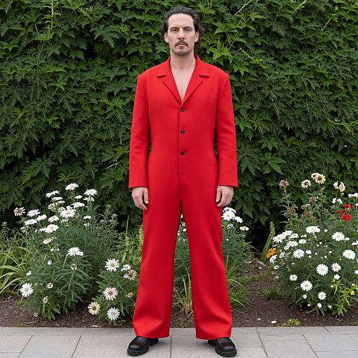 Man in Red Jumpsuit in Garden