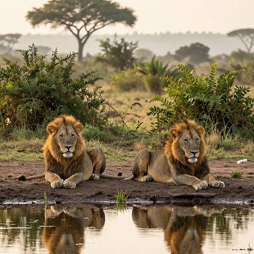 Savanna Lions at Dawn Watering Hole