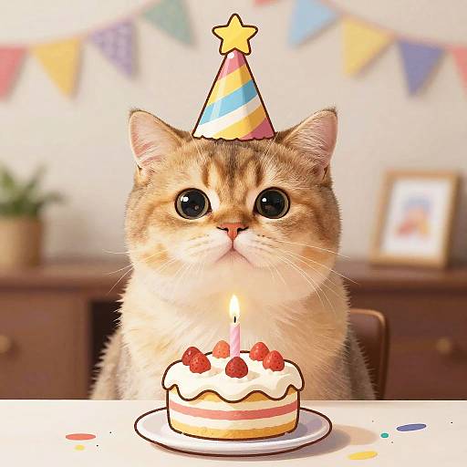 Birthday Cat Celebration Cartoon
