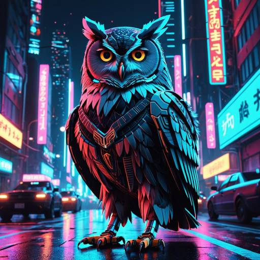 Cybernetic Owl Detective in Neon City