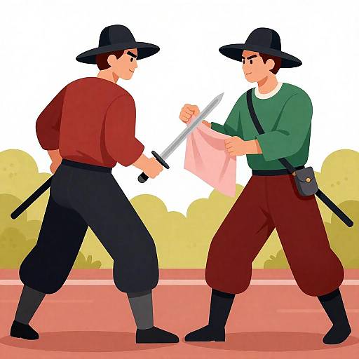Intense Duel Between Two Hat-Wearing Men