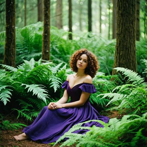 Woman in Purple Dress Sitting in Forest