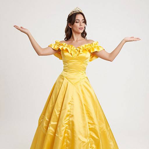 Elegant Woman in Yellow Satin Gown