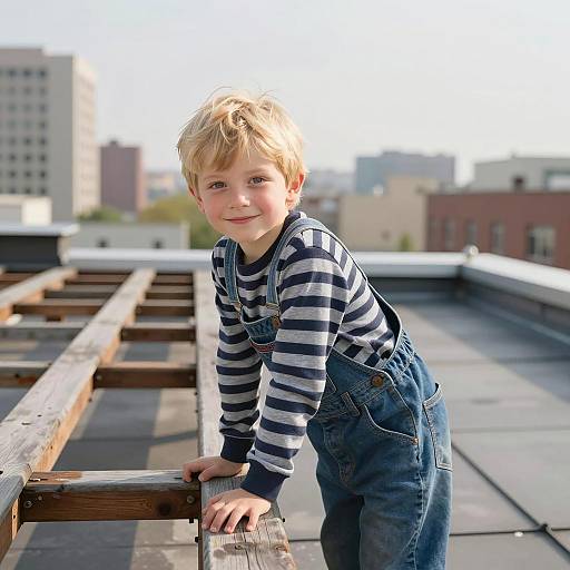 A Joyful Boy on a Rooftop