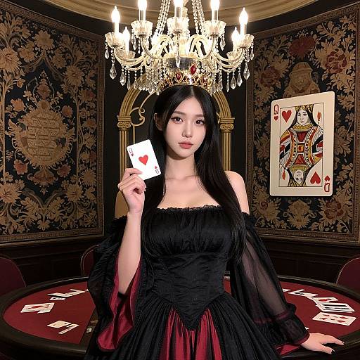 Regal Queen of Hearts in Gothic Room