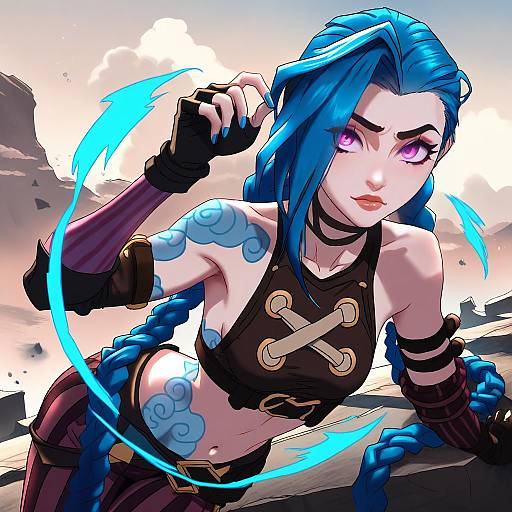 Illustration of Arcane jinx, league of legends in the style of Kezune (i- -i)