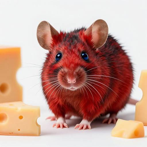 Beautiful Red-Black Mouse with Cheese