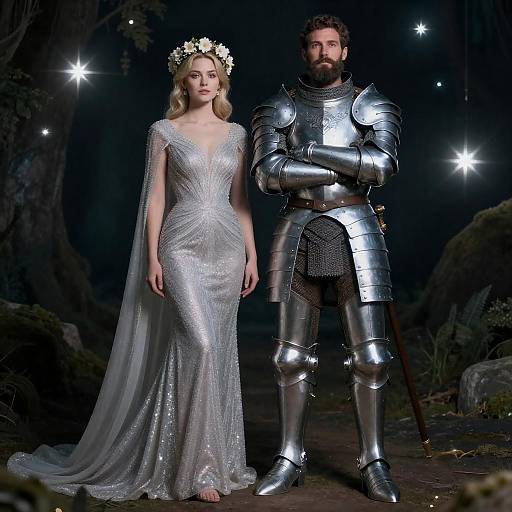 Silver Gown and Silver Armor Couple