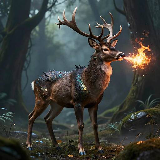 Dragon-Deer Hybrid in Enchanted Forest