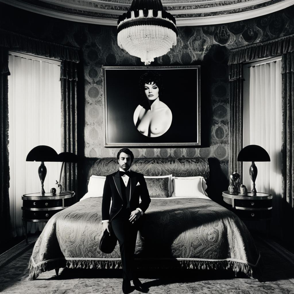 Charismatic Musician in Opulent Bedroom