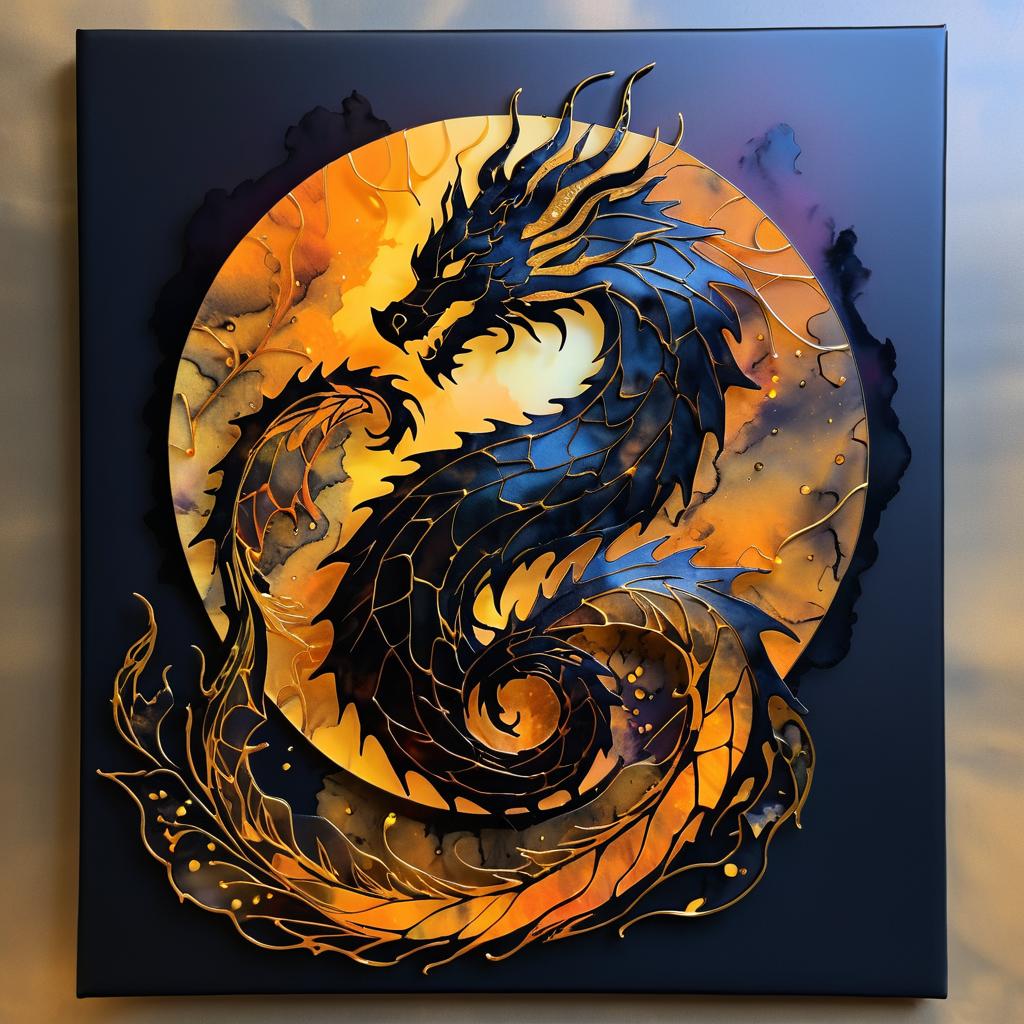 Glowing Dragon Silhouette in Alcohol Ink