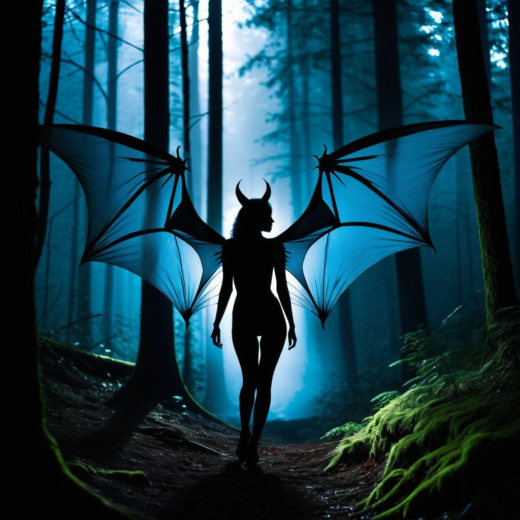 Eerie Forest Creature with Bioluminescent Wings