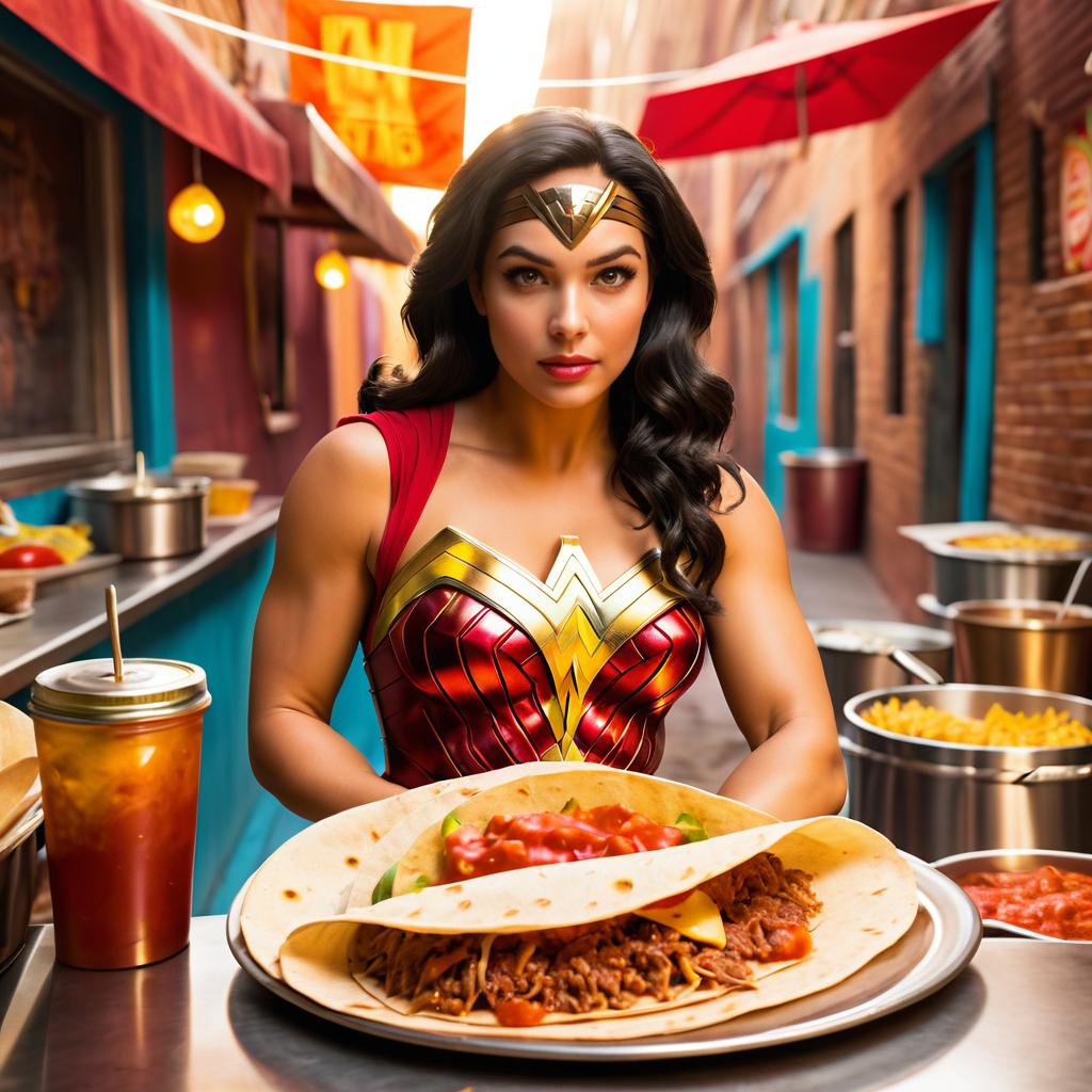 Wonder Woman at a Taco Stand