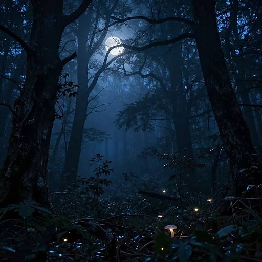 Mystical Dark Forest at Night