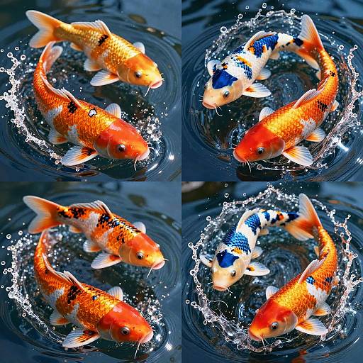Vibrant Koi Fish Splashing Art