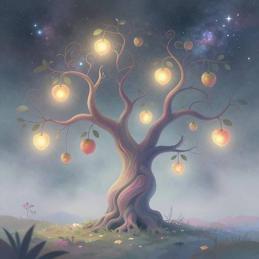 Surreal Dreamscape Tree with Glowing Fruits