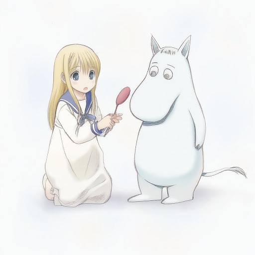 Illustration of Moomintroll, moomin in the style of Mitarashi kousei
