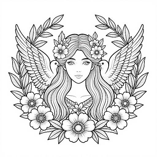 Intricate Symmetrical Woman and Birds Tattoo