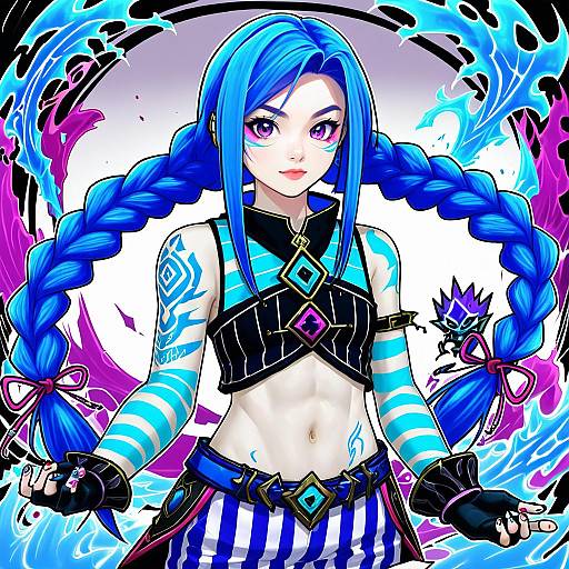 Illustration of Arcane jinx, league of legends in the style of Kuromiya