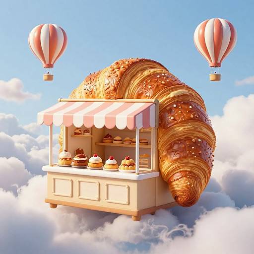 Whimsical Croissant Bakery in Clouds