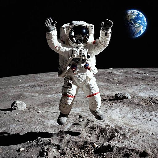 Joyful Astronaut Leaping on Moon