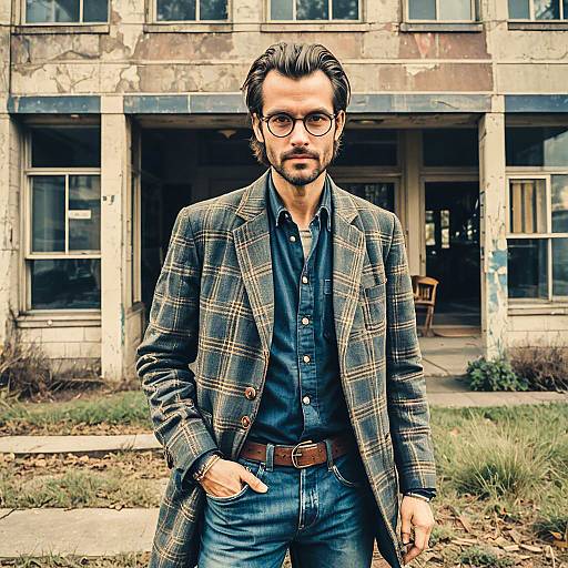 Eccentric Male Private Investigator in Vintage Plaid Blazer