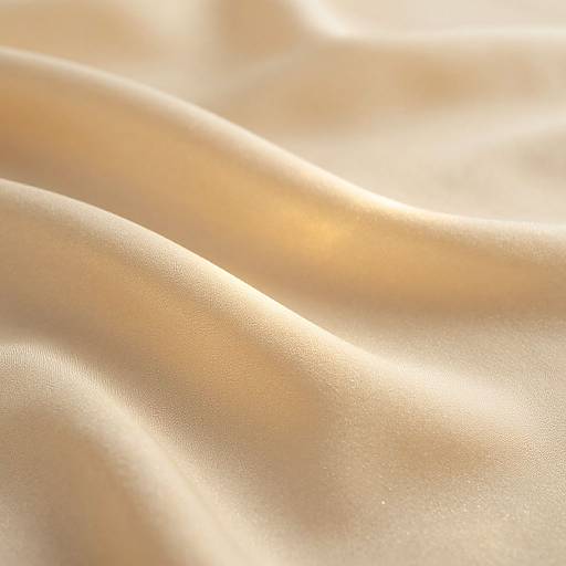 Close-up photograph of smooth, golden satin fabric with gentle waves and soft, glowing sunlight creating subtle shadows and highlights.