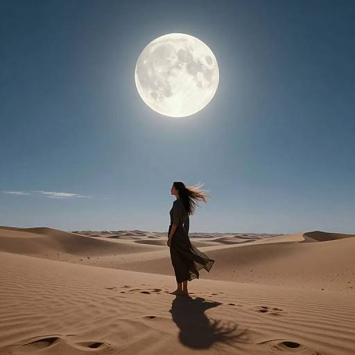 Solitary Figure in Moonlit Desert