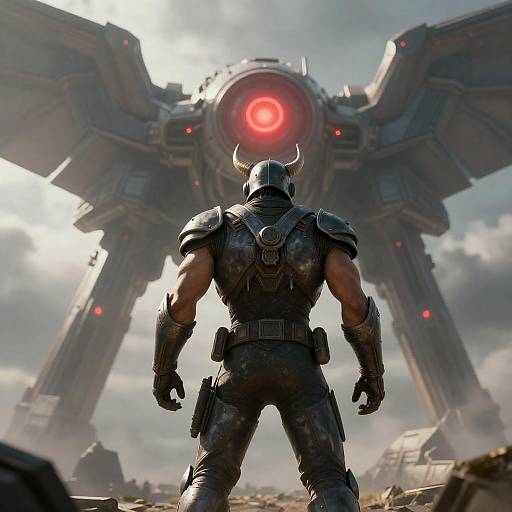 Epic Armored Warrior vs Futuristic Spaceship