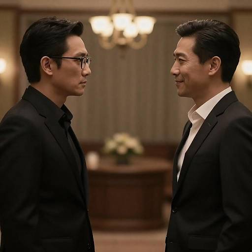 Dimly Lit Men Facing Each Other