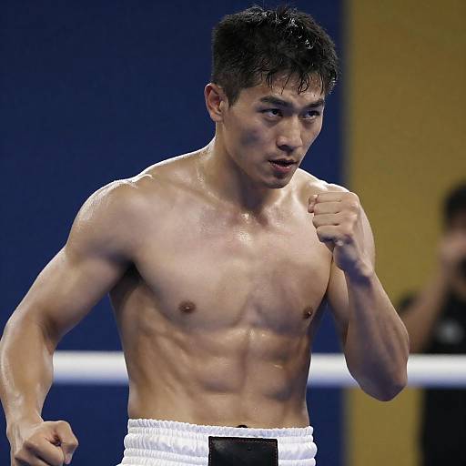 Intense Boxing Pose of a Muscular Man