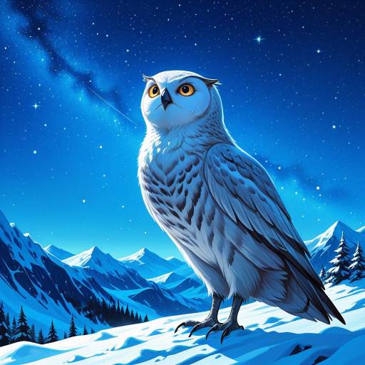 Majestic Snowy Owl Under Starry Sky Majestic Snowy Owl Under Starry Sky